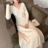 Thick Knit V-Neck A-line Midi Sweater Dress