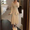 Thick Knit V-Neck A-line Midi Sweater Dress - Image 2