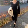 Thick Knit V-Neck A-line Midi Sweater Dress - Image 5