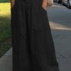 Wide Leg Casual Solid Color Loose High Elastic Waist Side Pockets Pants - Image 8