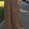 Wide Leg Casual Solid Color Loose High Elastic Waist Side Pockets Pants - Image 9