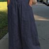 Wide Leg Casual Solid Color Loose High Elastic Waist Side Pockets Pants - Image 10