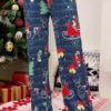 Wide Leg Christmas Print Elastic Waist Trousers Pants - Image 2