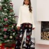 Wide Leg Christmas Print Elastic Waist Trousers Pants - Image 10