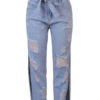 Zipper Natural Waist Distressed Split Casual Denim Trousers Pants - Image 2