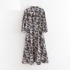 Bow Tie Three Quarter Sleeve Loose Soft Satin Print Dress