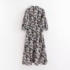 Bow Tie Three Quarter Sleeve Loose Soft Satin Print Dress - Image 2