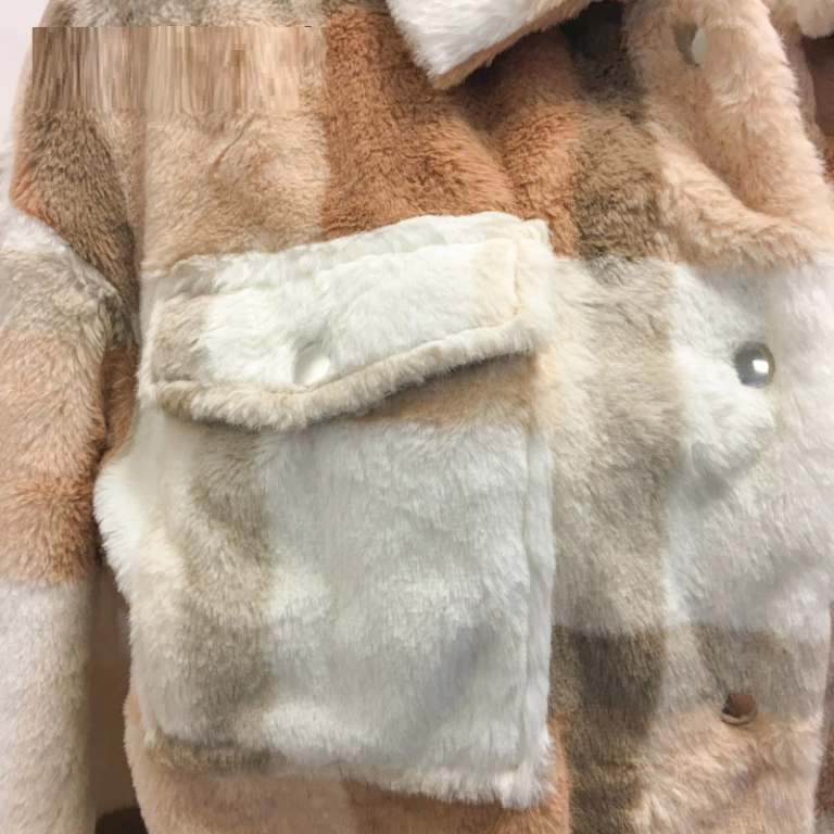 Casual Plaid Long sleeve lapel fur coat - Image 6