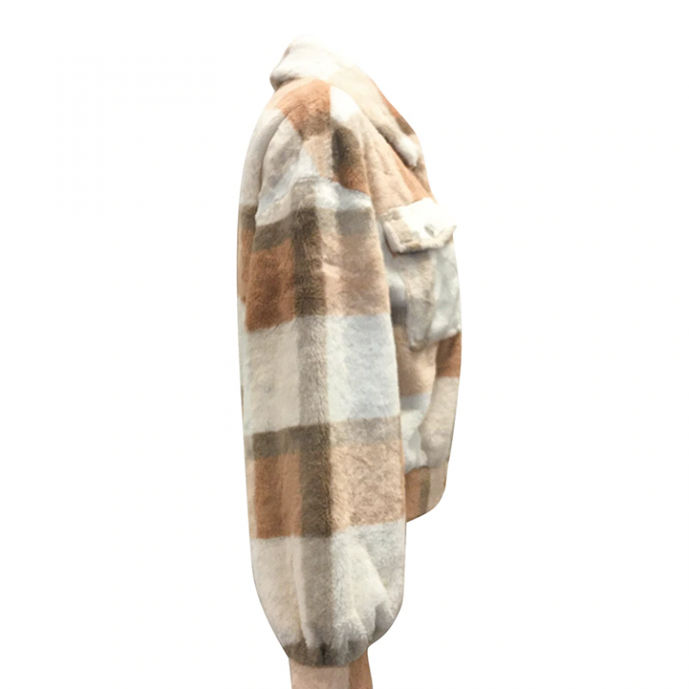 Casual Plaid Long sleeve lapel fur coat - Image 4