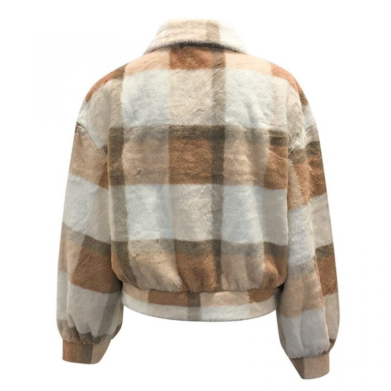 Casual Plaid Long sleeve lapel fur coat - Image 5