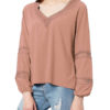 Casual V-Neck Polyester Cut Out Long Sleeves Tops Shirt