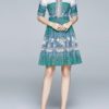 Collar Lace Up Printed Shirt Beach Dress