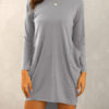 Cotton Blend Long Sleeves Jewel Neck Shift T-Shirt Dress - Image 5
