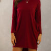 Cotton Blend Long Sleeves Jewel Neck Shift T-Shirt Dress - Image 2