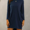 Cotton Blend Long Sleeves Jewel Neck Shift T-Shirt Dress