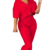 Cotton V-Neck Sexy Ruffled Crop Top With Skinny High Waist Pants - Image 2