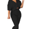 Cotton V-Neck Sexy Ruffled Crop Top With Skinny High Waist Pants - Image 5