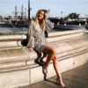 Deep V Neck Sashes Long Sleeve Bodycon Mini Dress - Image 4