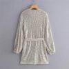 Deep V Neck Sashes Long Sleeve Bodycon Mini Dress - Image 6