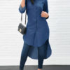 Denim Turndown Collar Long Sleeve High Low Casual Shirts