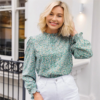 Ditsy Floral Frill Neck Pleated Front Flounce Sleeve Top