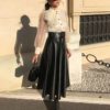 Elegant Tie Belt High Waist Long Pleated Skirts
