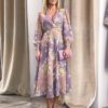 Elegant V-neck long sleeve flower dress - Image 2