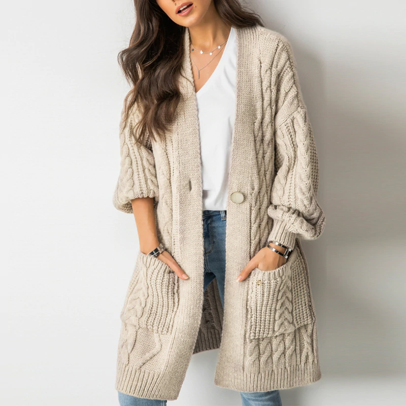 Elegant v-neck long sleeve knitted sweater