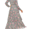Embellished Collar Long Sleeves Stripes Tiered Long Maxi Dress - Image 3