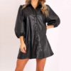 Fashion Lantern Sleeve Turn Down Collar A-line Mini Dress - Image 2
