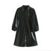 Fashion Lantern Sleeve Turn Down Collar A-line Mini Dress - Image 4