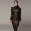 Fashion O Neck Sexy Long Sleeve Sequins Celebrity Club Dress