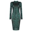 Fashion O Neck Sexy Long Sleeve Sequins Celebrity Club Dress - Image 3