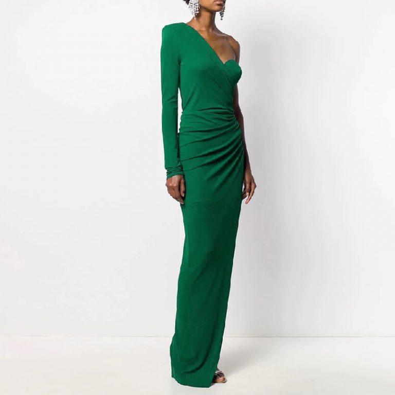 Fashion One Shoulder Draped Sexy Long Sleeve Celebrity Party Dress - Image 2