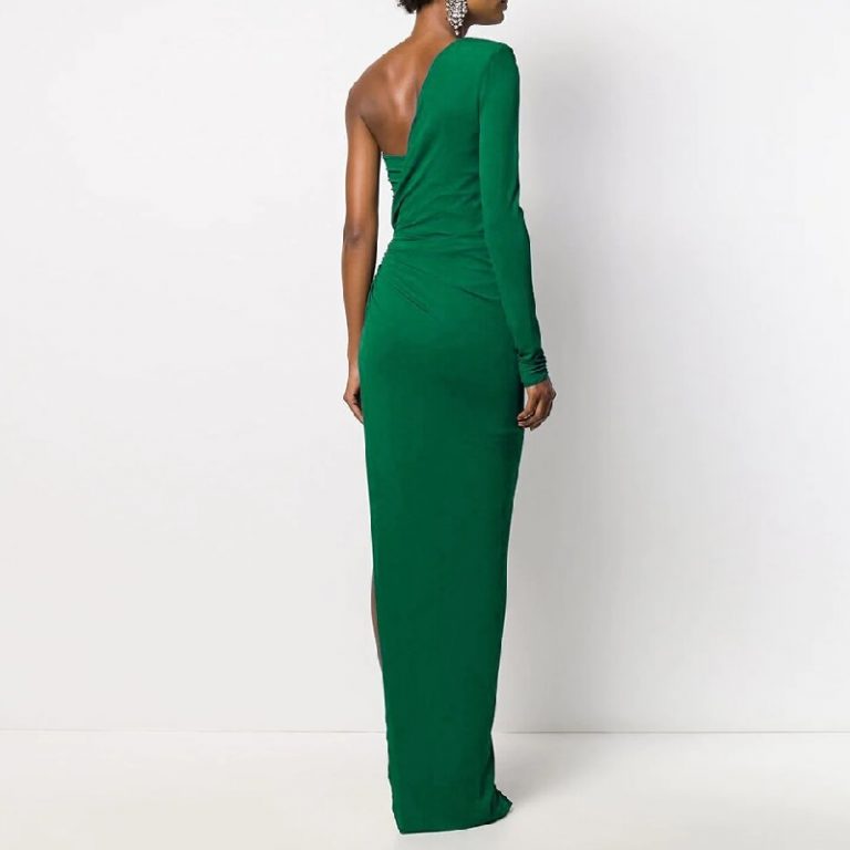 Fashion One Shoulder Draped Sexy Long Sleeve Celebrity Party Dress - Image 3