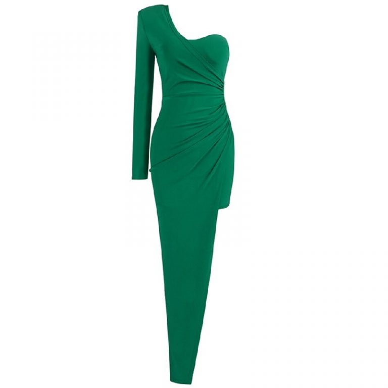 Fashion One Shoulder Draped Sexy Long Sleeve Celebrity Party Dress - Image 5