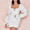 Fashion Runway Sexy Long Sleeve Slash Neck Mini Party Dress