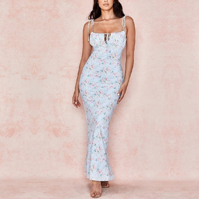Fashion Sexy Spaghetti Strap Folral Runway Party Dress - Image 3