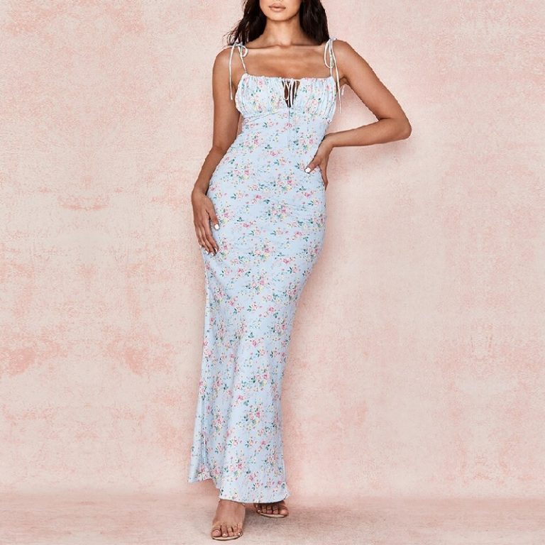 Fashion Sexy Spaghetti Strap Folral Runway Party Dress - Image 4