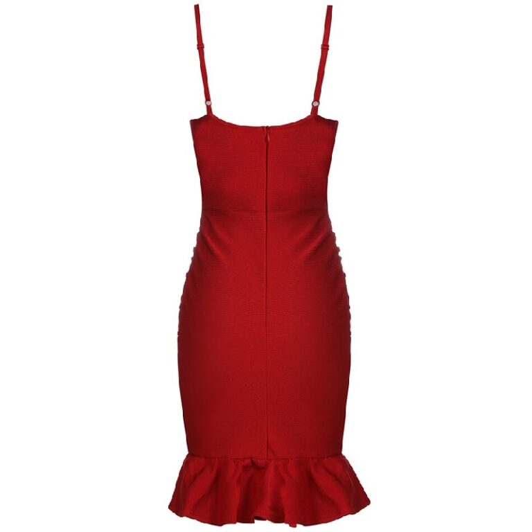 Fashion Spaghetti Strap Ruffles Evening Party Bandage Dress - Image 3