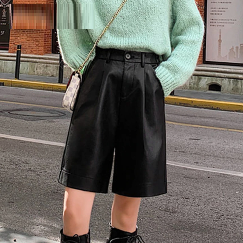 Fashionable loose leather shorts - Image 4