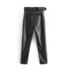Faux Leather High Waist Pants With Belt - Image 4