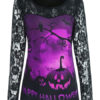 Halloween Tees Printed Lace Jewel Neck Polyester Shirt - Image 3
