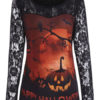 Halloween Tees Printed Lace Jewel Neck Polyester Shirt