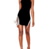 High Collar Fringe Sleeveless Polyester Irregular Split Sexy Dress - Image 3