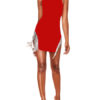 High Collar Fringe Sleeveless Polyester Irregular Split Sexy Dress - Image 5