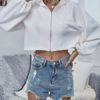 Hooded Zipper Puffed Sleeves Casual Short Jacket - Image 2