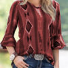 Jewel Neck Casual Plaid Long Sleeves Polyester Tops