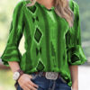 Jewel Neck Casual Plaid Long Sleeves Polyester Tops - Image 4