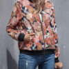 Jewel Neck Zipper Color Block Floral Print Polyester Cotton Lightweight Jacket - Image 2